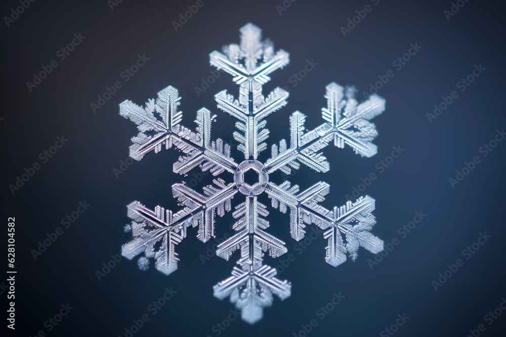 Surreal shot of a delicate snowflake suspended in mid-air, isolate dark blue background. Generative AI Surreal shot of a delicate snowflake suspended in mid-air, isolate dark blue background. Generative AI