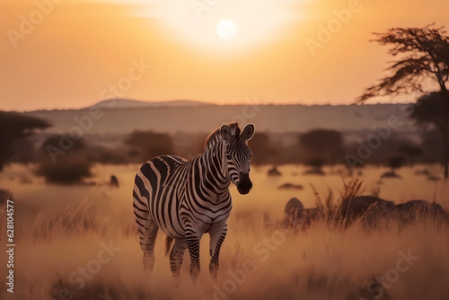 Portrait of a zebra during sunset