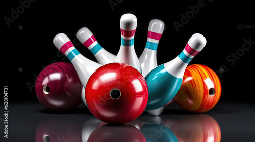 A Standalone Bowling Ball and Skittles Set the Stage for Bowling Fun. Generative AI