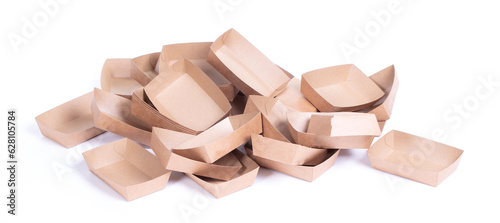 Empty disposable paper fast food tray isolated on white