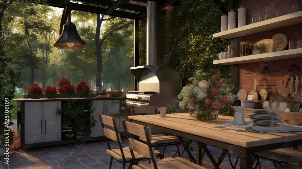 Outdoor Cooking and Dining Area. AI generated