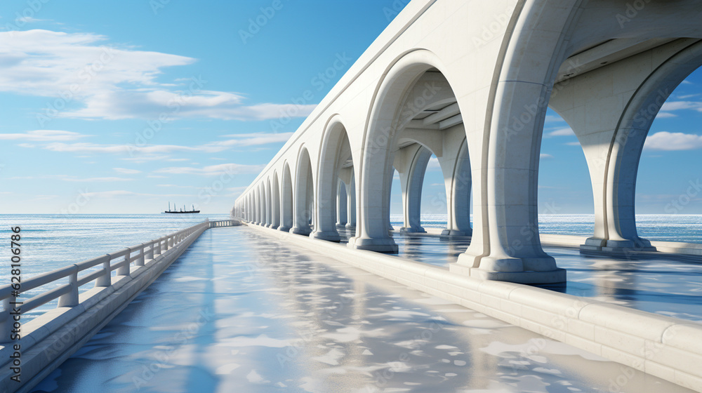 Road bridge with column supports. Generative Ai