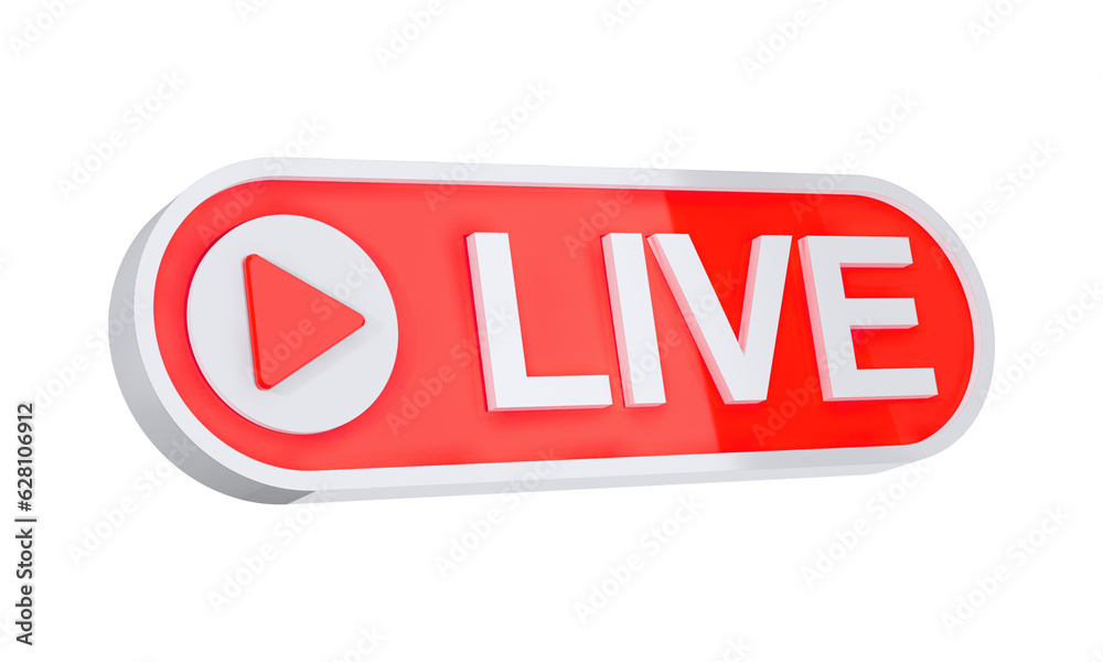 Live streaming red color icon. Social media and news, minimal design. 3D Illustration Live streaming red color icon. Social media and news, minimal design. 3D Illustration