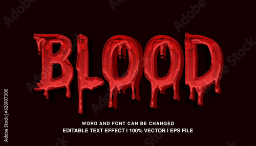 Blood editable text effect template, liquid red slime 3d bold cartoon text style