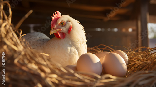 Fotografia eggs at the farm, chicken and eggs, locally produced, organic, local food, roast