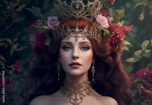 beautiful queen with flower and crown
