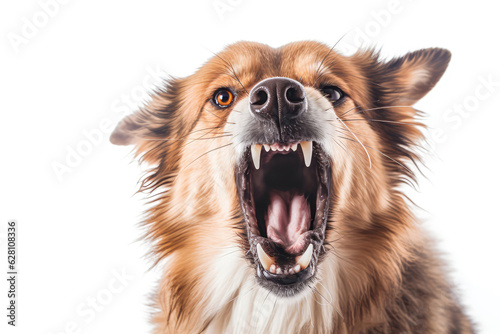 Dog Growling On White Background