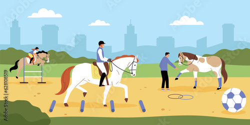 Horse And People Flat Background