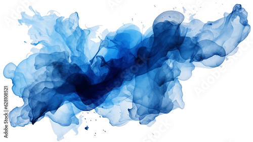 Abstract blue color painting illustration - watercolor splashes or stain, isolated on transparent background PNG (Generative Ai)