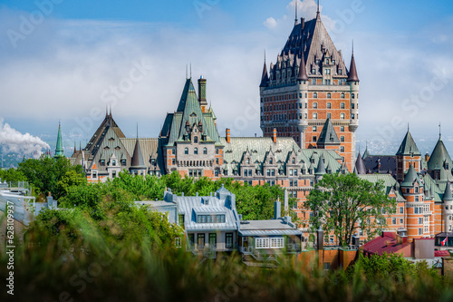 Nice view over the famous Chateau Frontenac hotel under the morning light. Old Quebec city, Canada photo