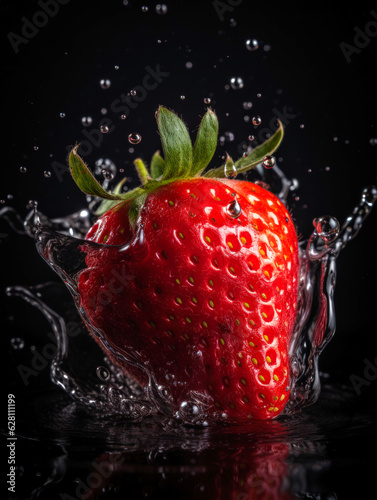 Ripe juicy strawberry in water
