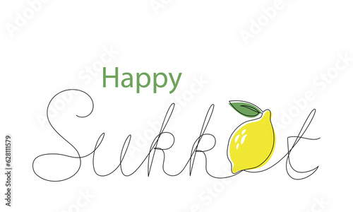 One line drawing of lemon with text Happy Sukkot.