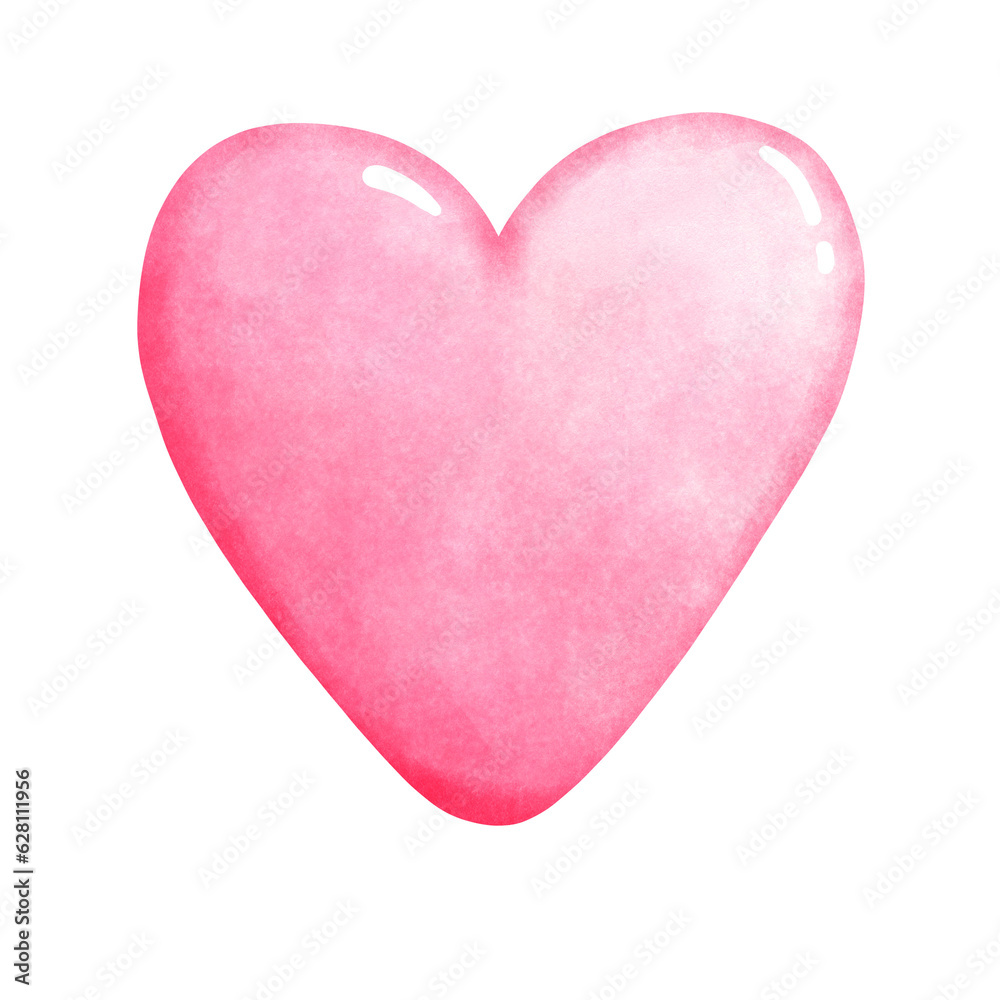 Watercolor Pink Hart. PNG file format isolated on transparent background