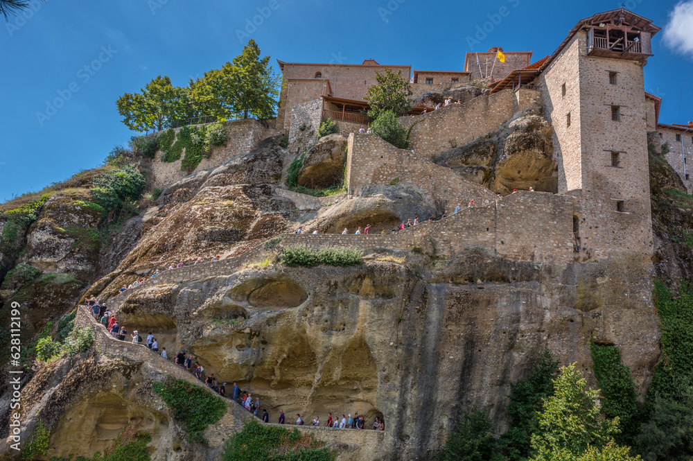 Fototapeta premium Kalambaka, Greece - September 11 2022: The Monastery of Great Meteoron, largest monastery at Meteora. Greece, unesco heritage. travel concept