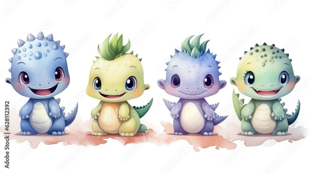Obraz premium watercolor cartoon style dinosaurs, AI Generated
