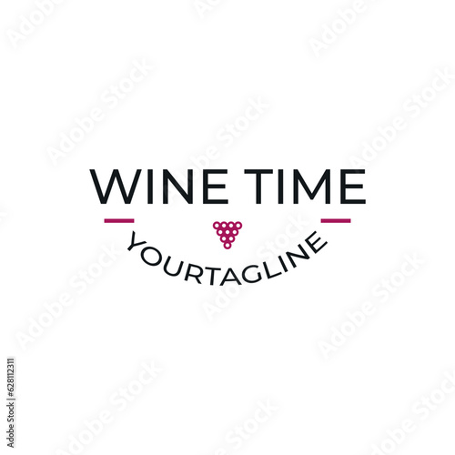 Wine with Grape Logo Flat Vector Package Design. Wine Grape Emblem, Label for Bar, Cafe, Restaurant. 