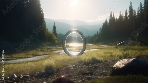 Authentic anamorphic lens flare with ring ghost effect generate ai