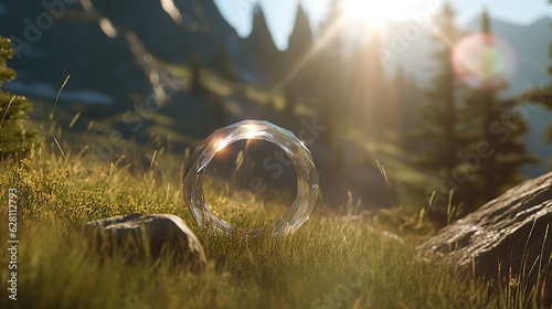 Authentic anamorphic lens flare with ring ghost effect generate ai photo