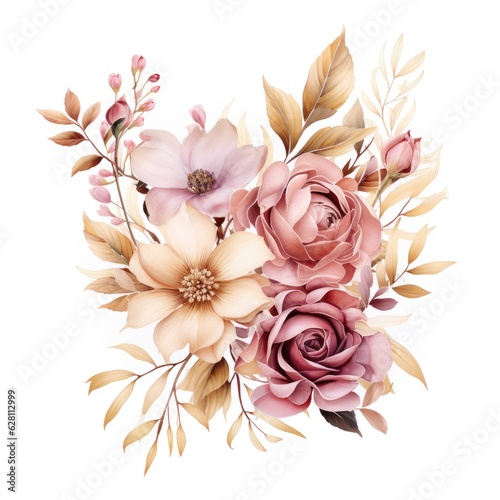 floral design with pink flowers isolated on white   AI Generated