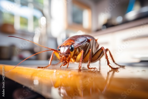 Cockroaches invading and cooking the home kitchen. concept eliminate cockroach in kitchen photo