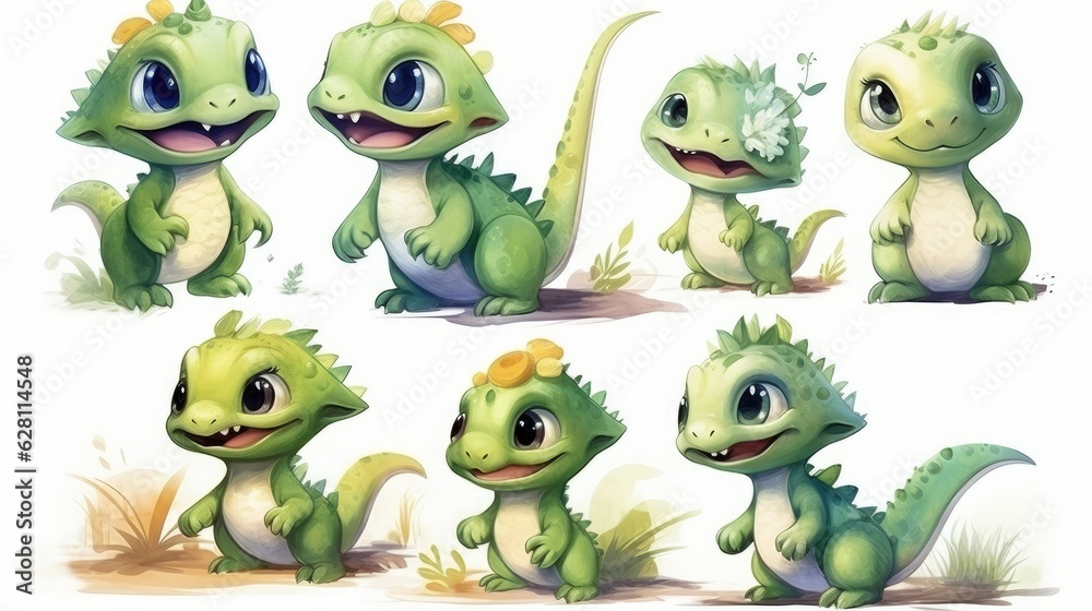 watercolor cartoon style dinosaurs, AI Generated watercolor cartoon style dinosaurs, AI Generated