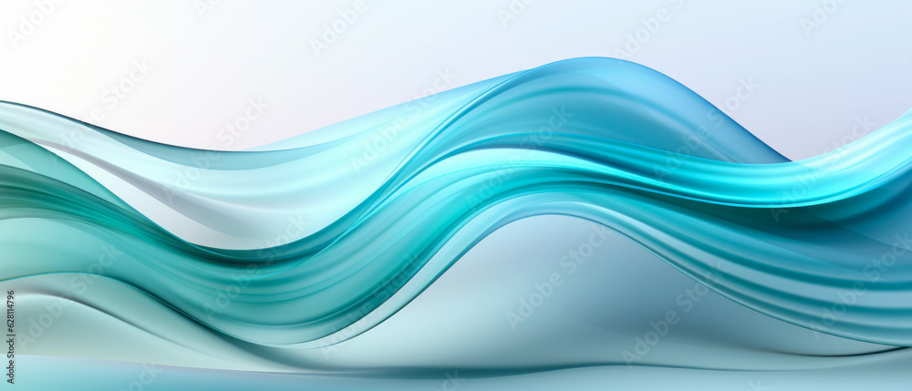 Abstract background with translucent turquoise, green and blue neon colored waves on white background. 21 to 9 aspect ratio. Generative AI Abstract background with translucent turquoise, green and blue neon colored waves on white background. 21 to 9 aspect ratio. Generative AI