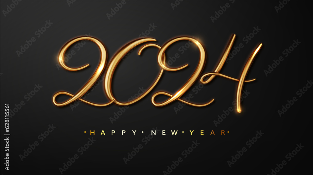 Happy new year 2024 banner. Golden Vector luxury text 2024 Happy new year. Gold Festive Numbers Design.