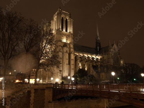 Notre Dame de Paris Cathedral and Seine River in the Night, Paris, France. High quality photo