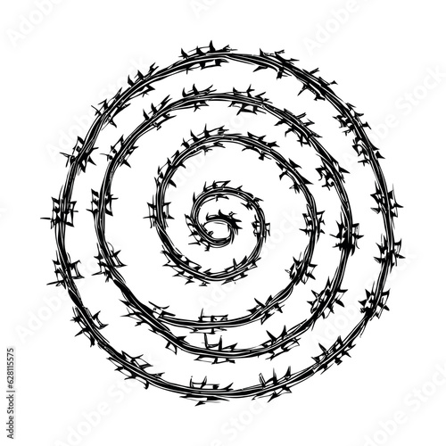 Barbed wire spiral, maze, target, black silhouette on a transparent background