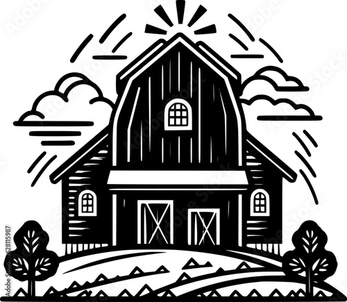 Farmhouse - Black and White Isolated Icon - Vector illustration