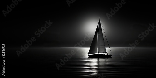AI Generated. AI Generative. Ship sail boat yacht in open sea ocean lake water. Summer outdoor adventure vacation trip luxury lifestyle. Graphic Art