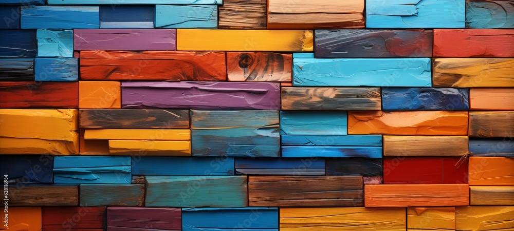old rustic abstract painted wooden wall table floor texture - Colorful multicolored wood painting background (Generative Ai) old rustic abstract painted wooden wall table floor texture - Colorful multicolored wood painting background (Generative Ai)