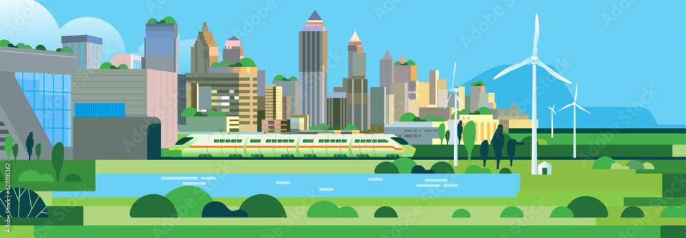 Eco urban city landscape with buildings. Ecological sustainable energy ...