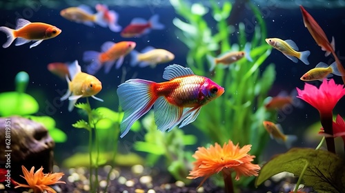 colorful ornamental fish in the aquarium genetare ai © muhammad