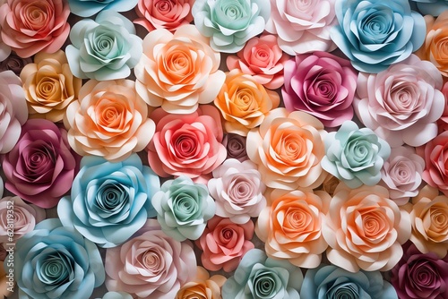 colorful paper roses background, wedding background concept