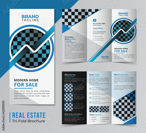 Corporate real estate and home apartment trifold brochure template design, horizontal trifold business brochure design with A4 size layout