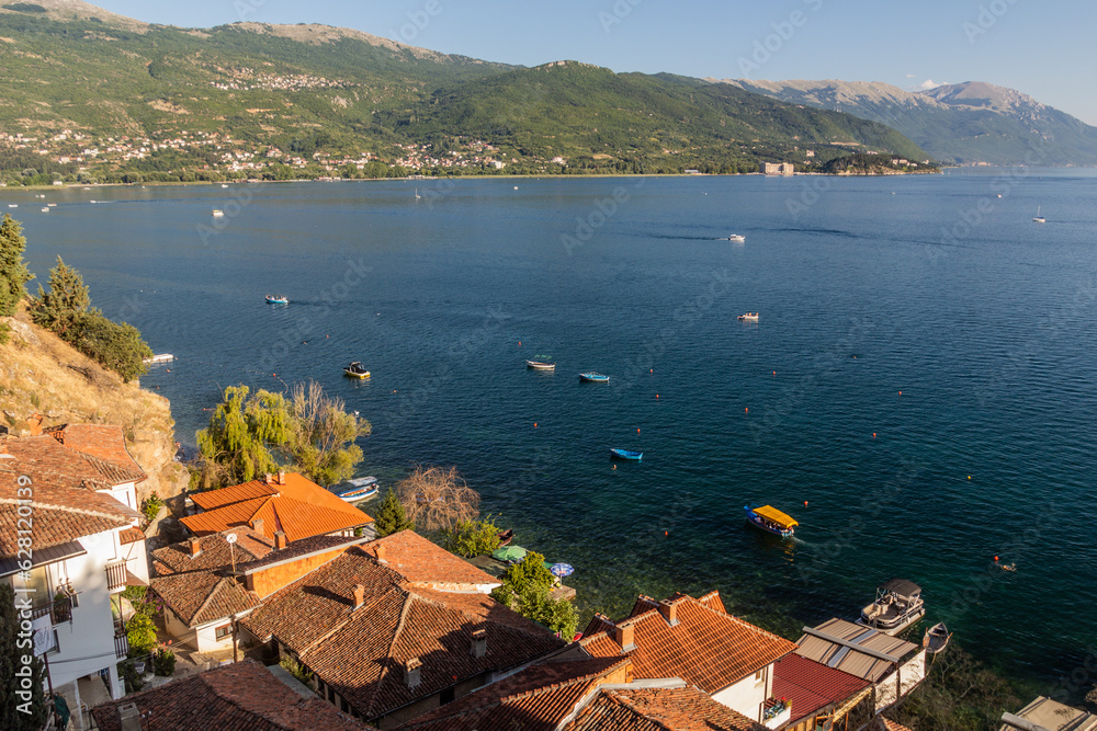 Coast of Ohrid lake in Ohrid town, North Macedonia