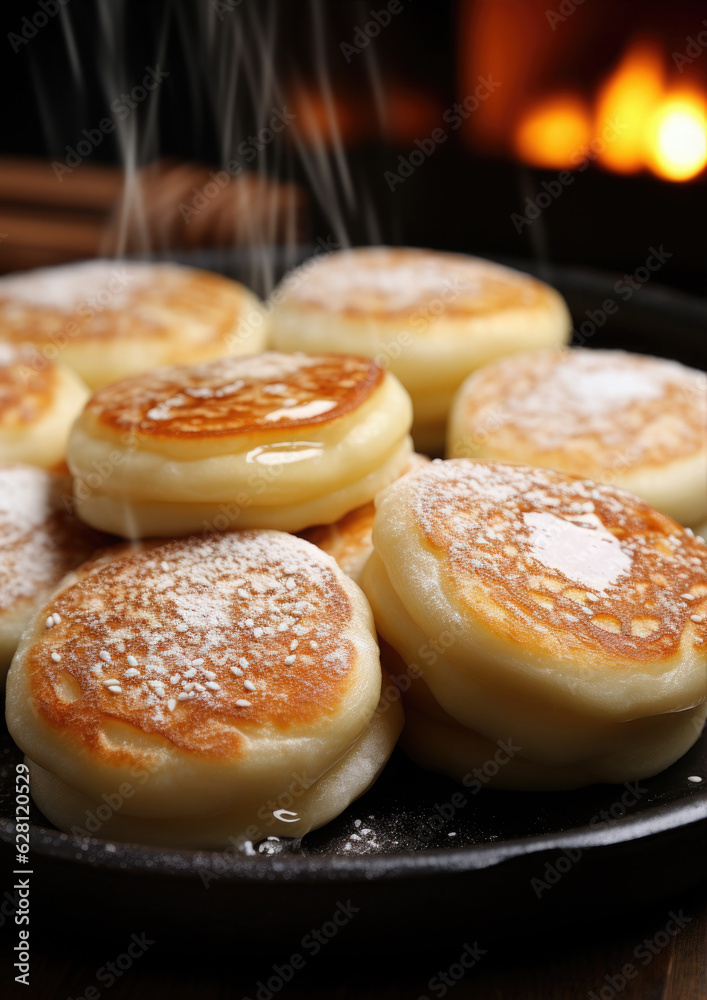 Hotteok is a Korean sweet pancake filled with a mixture of brown sugar, cinnamon, and nuts