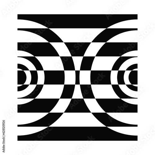 Optical illusion - parallel lines of black and white pillows on transparent background. Black and white illusion. Vector