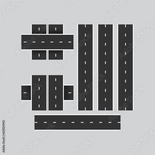 Asphalt road. Seamless straight highway with line. Ways of movement. Vector illustration