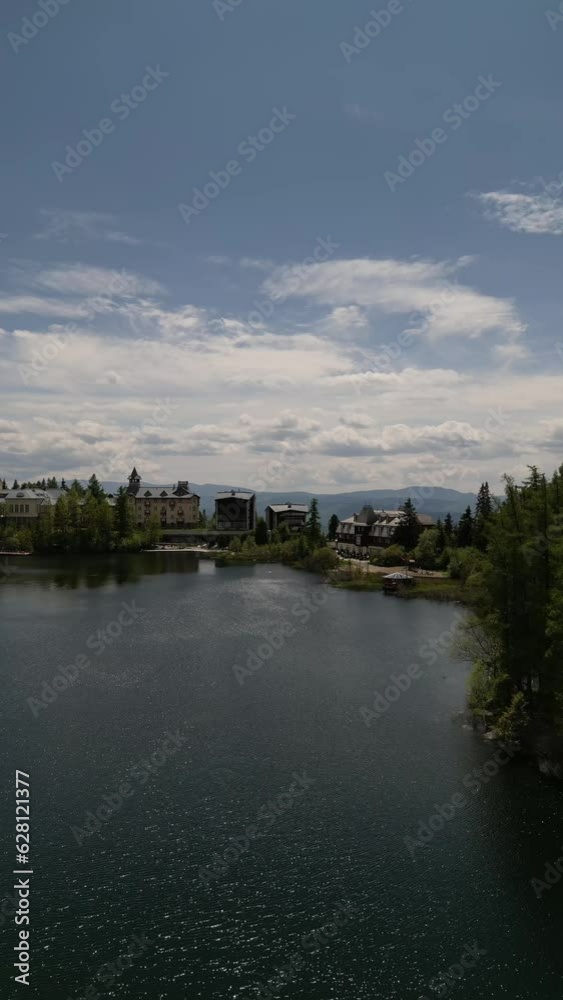 Summer aerial view of Strbske Pleso resort in High Tatras mountains
