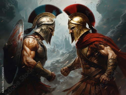Fight of two Roman soldiers. Digital art.