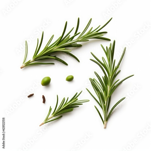 Fresh green organic rosemary leaves and peper isolated on white background. natural transparent shadow Ingredient, spice for cooking. collection for design, Generative AI