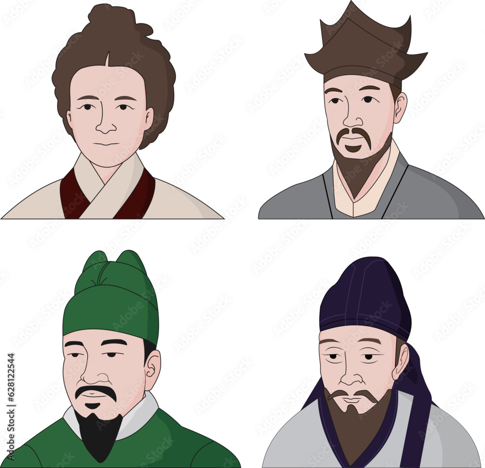 한국지폐 기록된 위인 이미지 벡터 일러스트 한국지폐 기록된 위인 이미지 벡터 일러스트