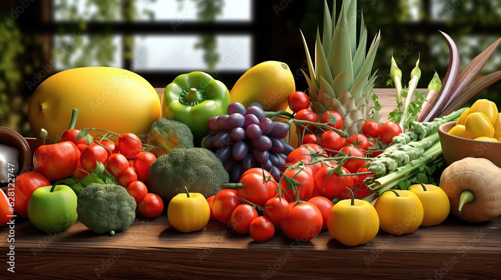 Group of fresh vegetables and fruits generate ai