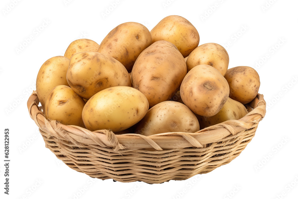 A realistic portrait of potato in a basket isolated PNG A realistic portrait of potato in a basket isolated PNG