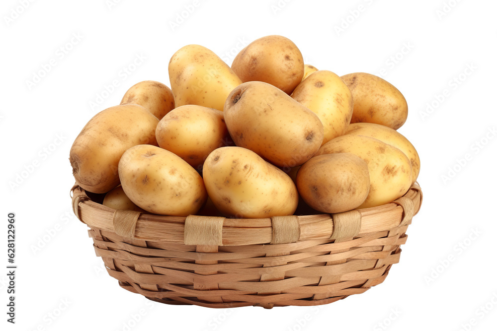 A realistic portrait of potato in a basket isolated PNG A realistic portrait of potato in a basket isolated PNG
