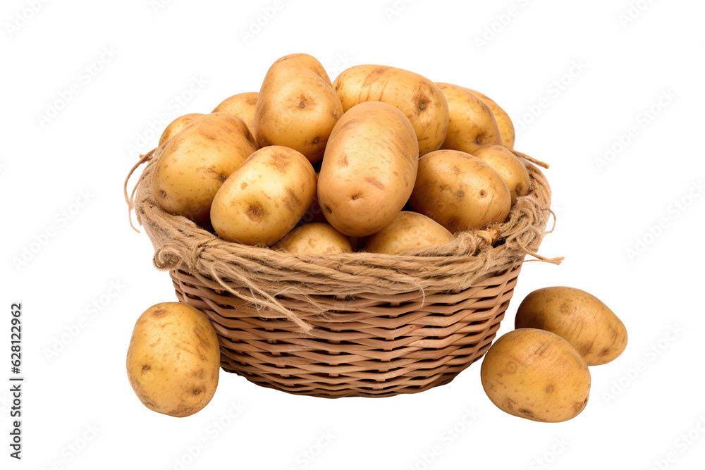 A realistic portrait of potato in a basket isolated PNG A realistic portrait of potato in a basket isolated PNG
