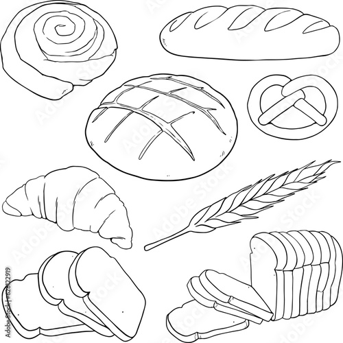 White bread food sketch separated on white. Vector drawing of White, usually known in Europe, America. Food illustration series.