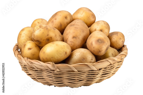 A realistic portrait of potato in a basket isolated PNG